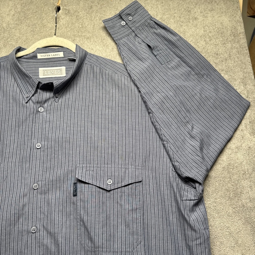 Y2K Levi's Silver Label Gray Pinstripe Workwear Button Down Shirt Men's 3X